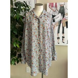 Koch Womens Oversized Boho Sheer Floral Print Button Down Shirt Size Medium